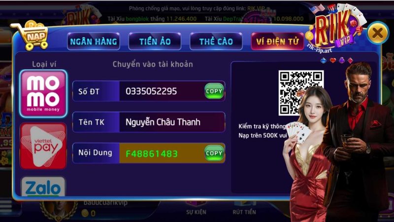 Điều kiện nạp tiền Rikvip cho người chơi